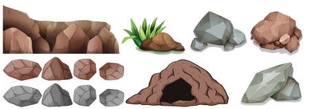 Cave and different shapes of rocks illustrationのイラスト素材