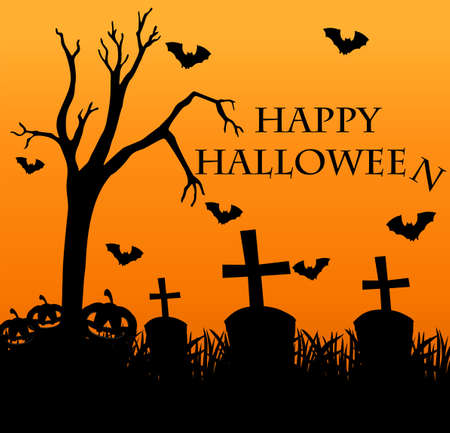 Happy halloween card with graveyard in background illustrationのイラスト素材