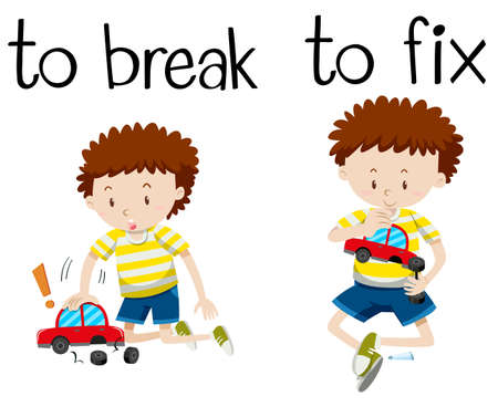 Opposite wordcard for break and fix illustrationのイラスト素材
