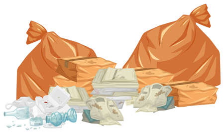 Garbage piles with bags and papers illustrationのイラスト素材