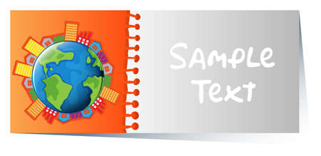 Card template with buildings on earth illustrationのイラスト素材