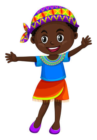 Zimbabwe girl waving hand illustrationのイラスト素材