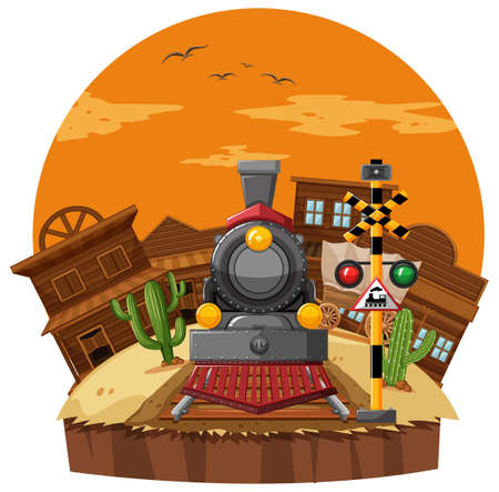 Train ride in western town illustrationのイラスト素材