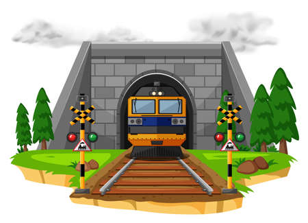 Train ride on the railroad illustrationのイラスト素材