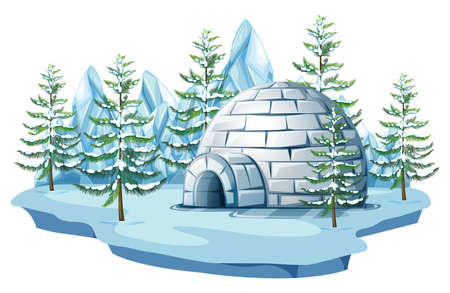 Igloo at the arctic land illustrationのイラスト素材