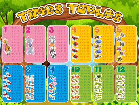 Times tables with cute animals illustrationのイラスト素材