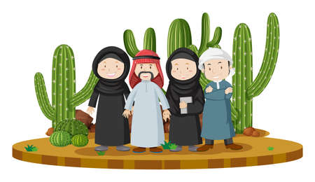Muslim people in desert land illustrationのイラスト素材