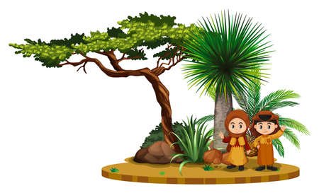 Two kids in arab outfit in the field illustrationのイラスト素材
