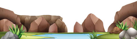 Background scene with pond and mountain illustrationのイラスト素材