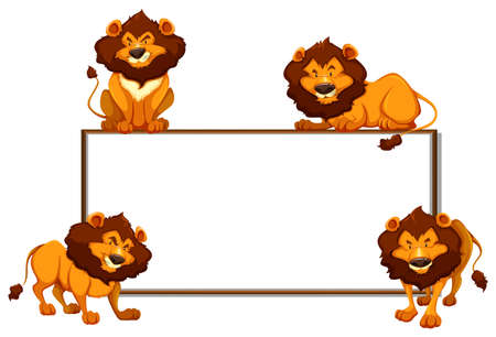 Border template with four lions illustrationのイラスト素材