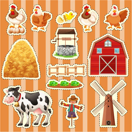 Sticker design for farm animals illustrationのイラスト素材