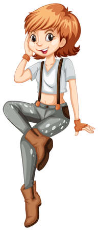 Cute girl in hipster clothes illustration.のイラスト素材