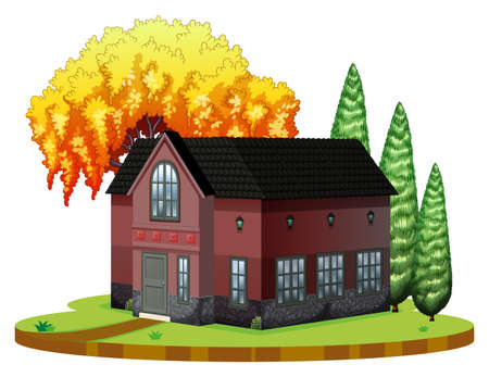 Brickhouse and willow tree on the park illustrationのイラスト素材