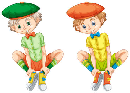 Boys in different color shirts illustrationのイラスト素材