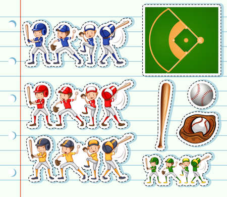 Sticker design for baseball players and field illustrationのイラスト素材