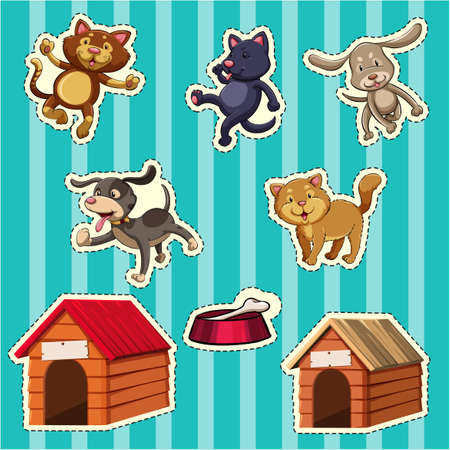 Sticker design for dogs and cats illustrationのイラスト素材