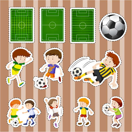 Sticker design for soccer players and fields illustrationのイラスト素材