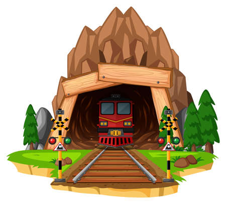 Train ride on the track through tunnel illustrationのイラスト素材