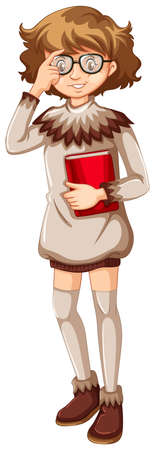 Girl with red book illustrationのイラスト素材