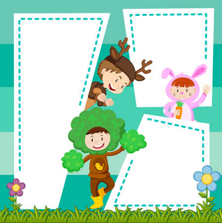 Border template with kids in costume illustrationのイラスト素材