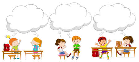 Children with blank speech bubbles illustration.のイラスト素材