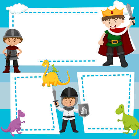 Border template with kids in medieval costumes illustrationのイラスト素材