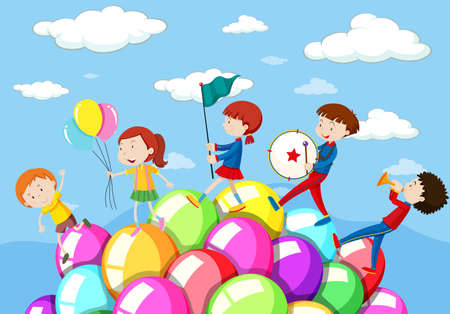 Children playing music in the band illustration.のイラスト素材