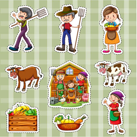 Sticker set for farmers and crops illustration.のイラスト素材