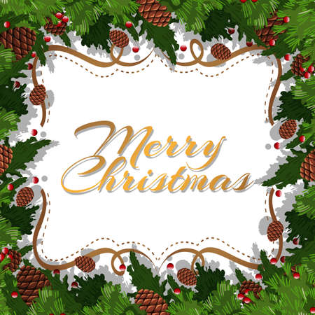 Christmas card with pine cone and leaves illustration.のイラスト素材