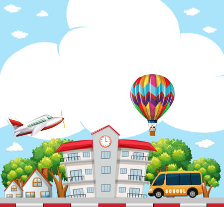 Background scene with school in neighborhood illustration.のイラスト素材