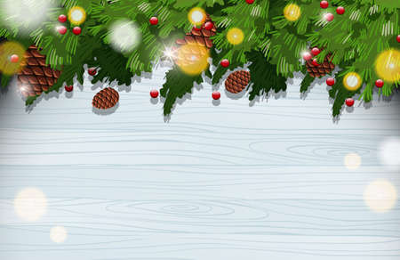Background template with ornaments on Christmas tree illustration.のイラスト素材