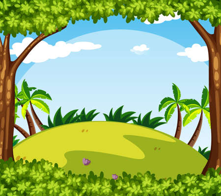 Background scene with trees on the hill illustration.のイラスト素材