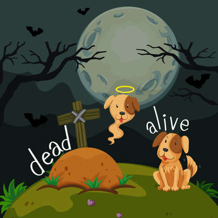 Opposite words for dead and alive illustration.のイラスト素材