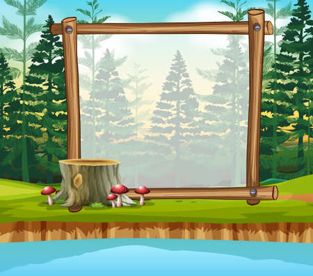 Border template with pine forest in background illustration.のイラスト素材