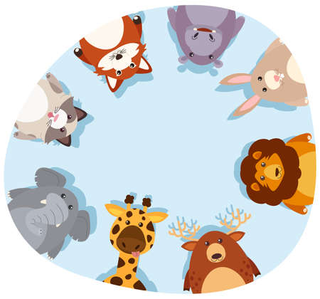 Round border with cute animals illustrationのイラスト素材