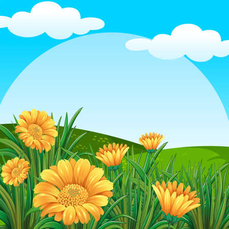 A Background scene with yellow flowers in field illustrationのイラスト素材