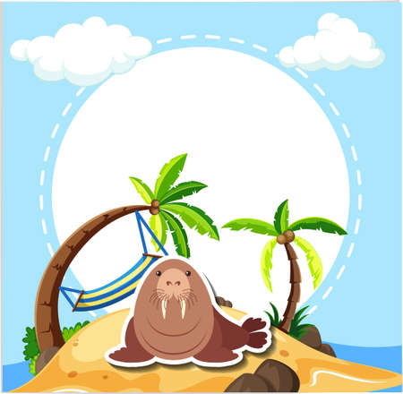 Sea lion on the beach illustrationのイラスト素材