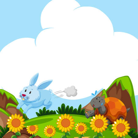 Rabbit and turtle running in the field illustrationのイラスト素材