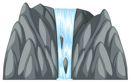 Waterfall coming down of gray rocks illustrationのイラスト素材