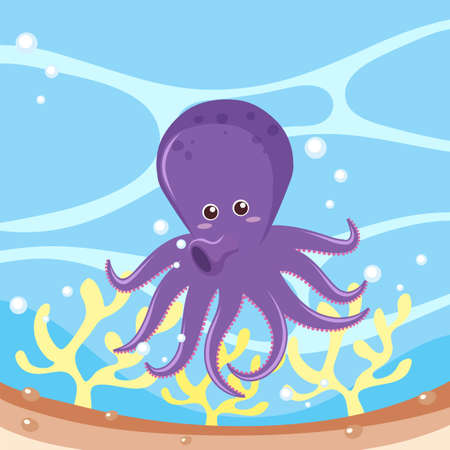 Purple octopus in the ocean illustrationのイラスト素材