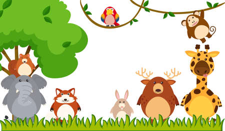 Different types of animals in the park illustrationのイラスト素材