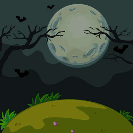 Background scene with scary night on fullmoon illustrationのイラスト素材