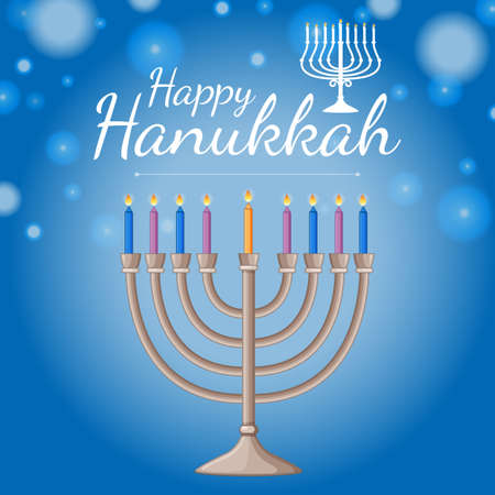 Card template for happy haukkah festival with blue candles illustrationのイラスト素材