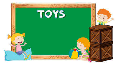 Board template with happy kids illustrationのイラスト素材