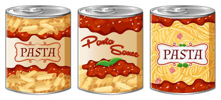 Three cans of pasta ans sauce illustrationのイラスト素材