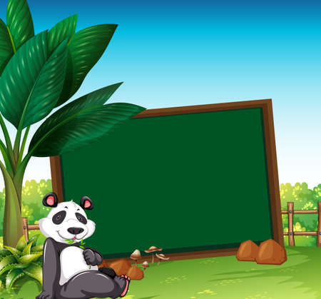 Border template with panda in the field illustration.のイラスト素材