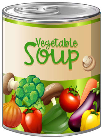 Vegetable soup in aluminum can illustration.のイラスト素材
