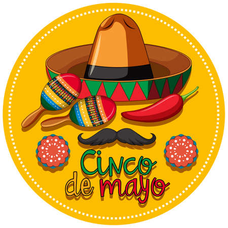 Cinco de mayo festival theme with instruments and hat illustration.のイラスト素材