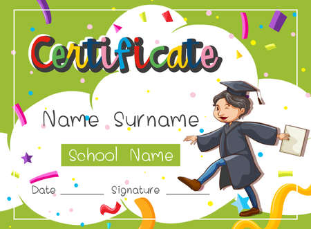 Certificate template with man in graduation gown illustrationのイラスト素材