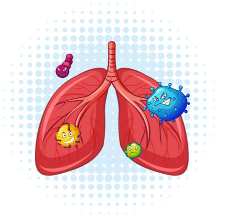 Human lungs with virus illustrationのイラスト素材